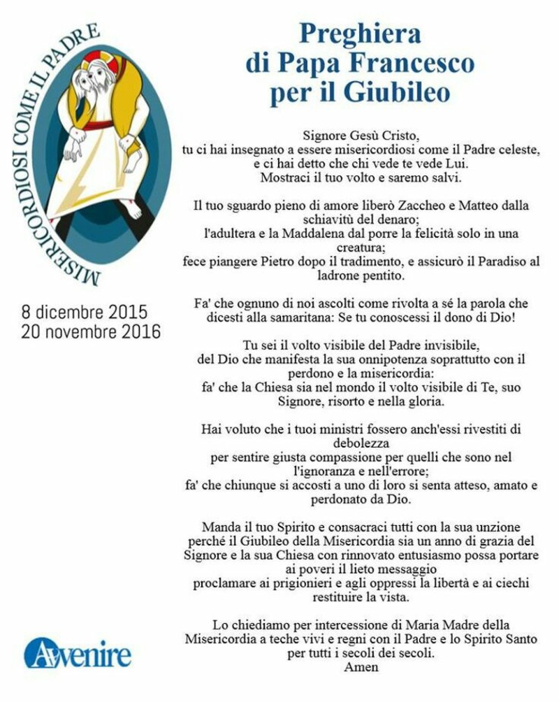 Preghiera di Papa Francesco per il Giubileo