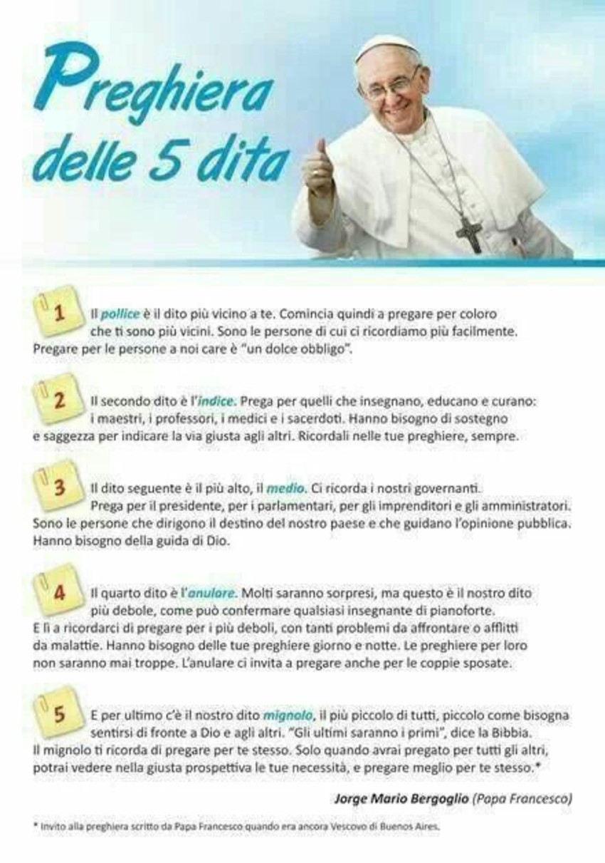 Papa Francesco Preghiera delle 5 dita