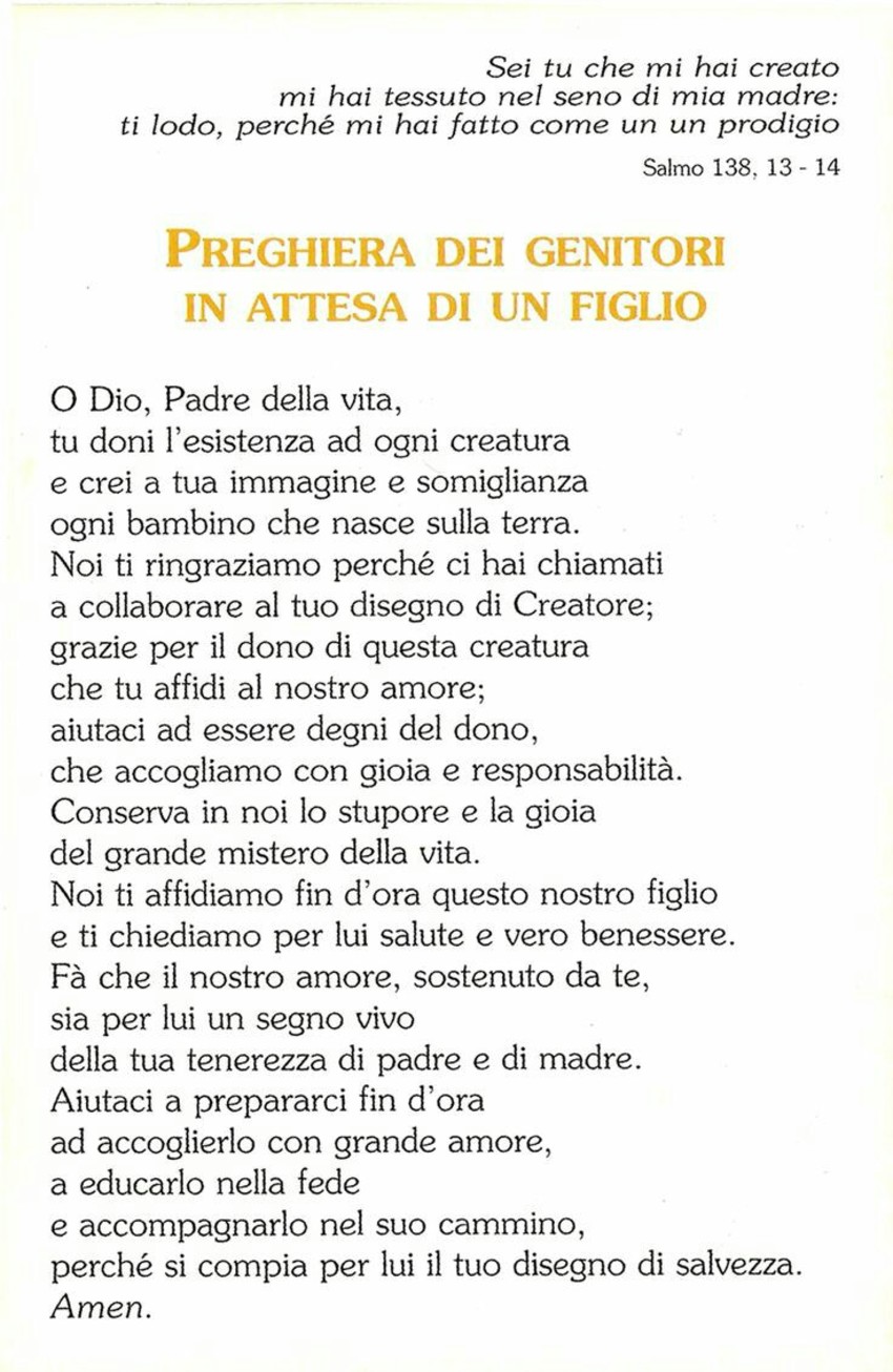 Preghiera dei genitori in attesa di un figlio