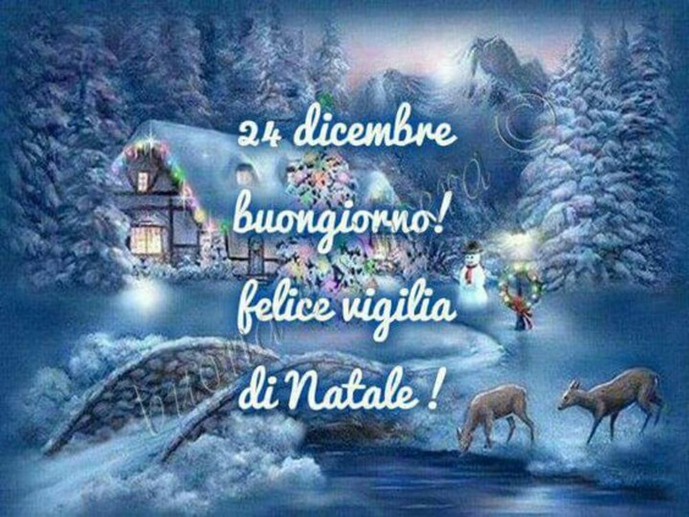 Buona Vigilia di Natale con paesaggio innevato