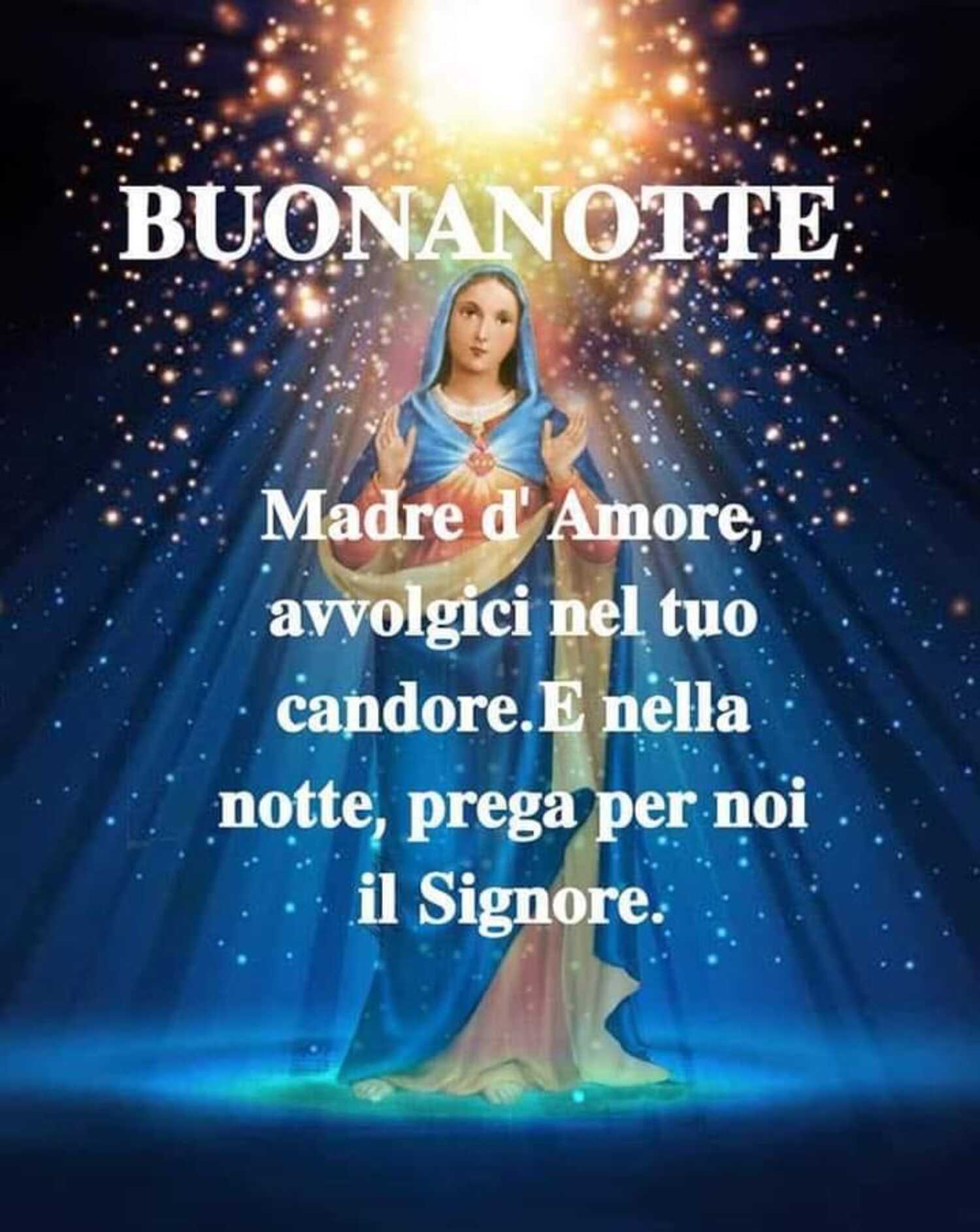 Buonanotte Madre d’ Amore avvolgici nel tuo candore e nella notte prega per noi il Signore