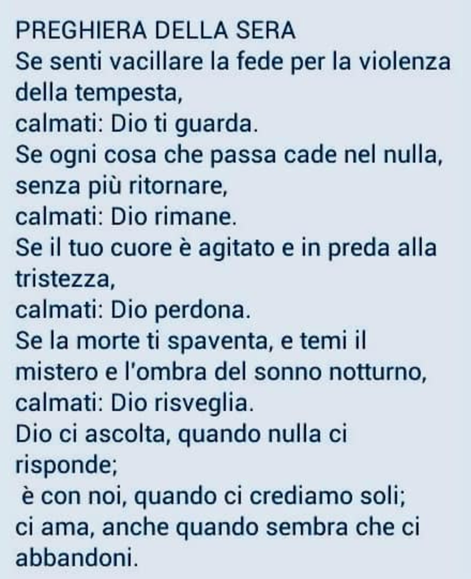 Preghiera della sera se senti vacillare la fede per la violenza della tempesta calmati Dio ti guarda