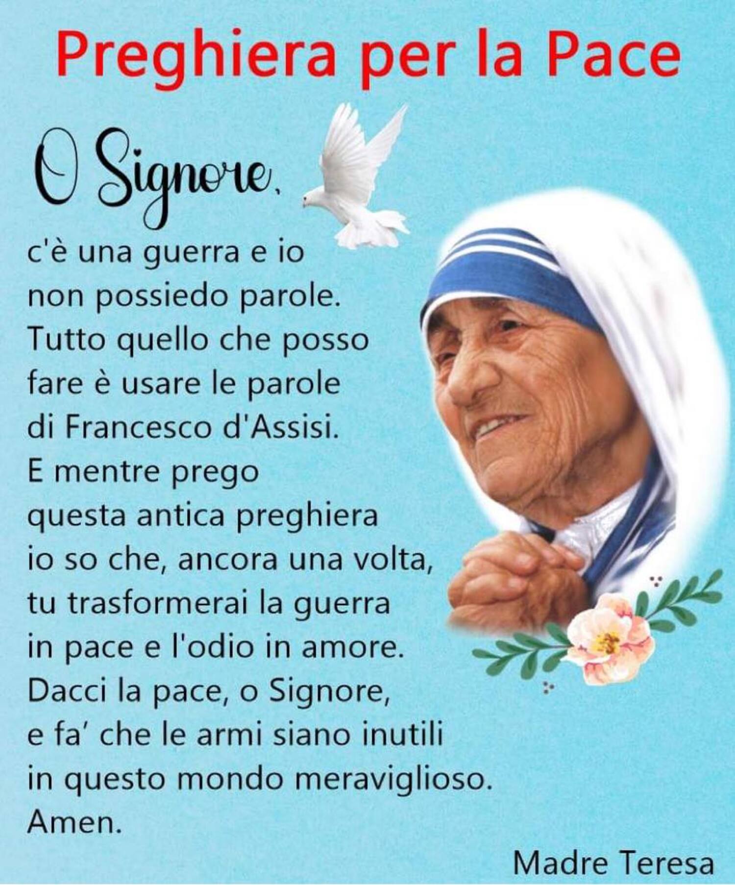 Preghiera per la Pace Madre Teresa di Calcutta